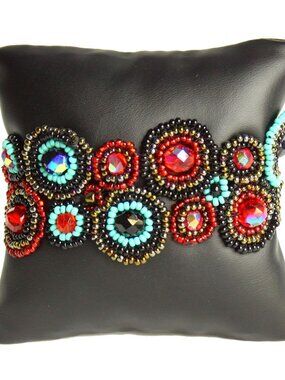 Czech Glass Bead "HALO" Bracelet TURQUOISE & RED
